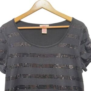 Candies Womens Top XL Y2K‎ Black Sequin Stripe Party Clubwear Retro Sparkly Glam